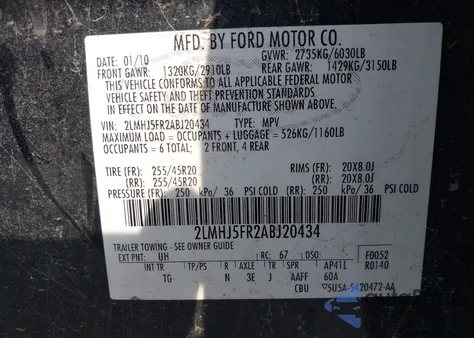 2010 Lincoln Mkt z USA, uszkodzony, nr VIN 2LMHJ5FR2ABJ20434